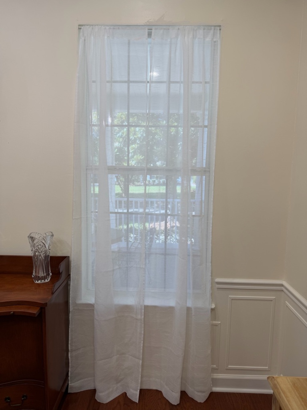 4 Laura Ashley White - 36” x 95” Semi Sheer Curtain Panels Plus two tension rods